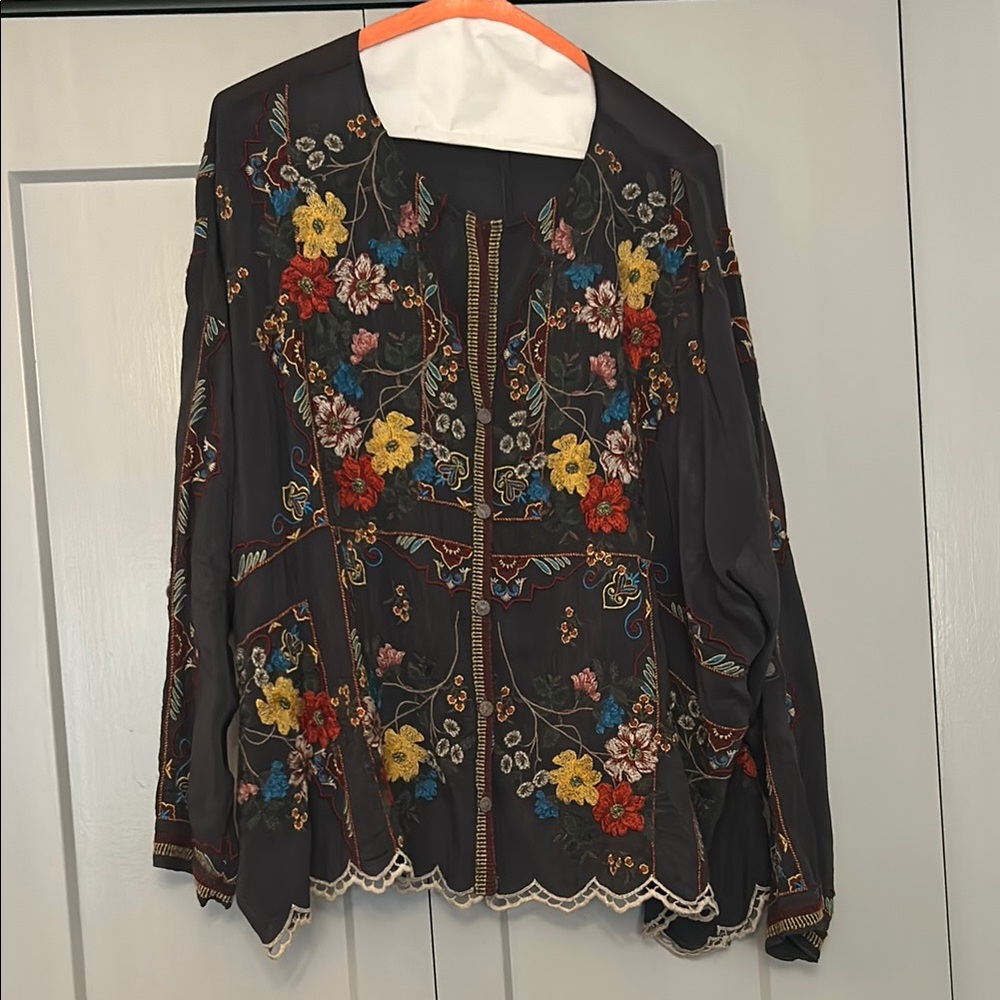 Johnny Was Colorful Embroidered Top